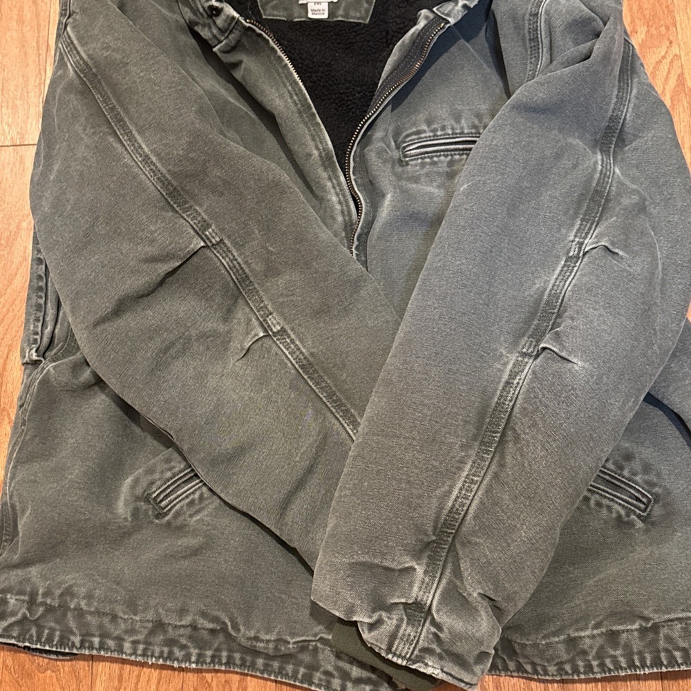 Y2K Carhartt J141 MOS green hooded work wear jacket Sherpa 2XL Rare - Picture 8 of 12